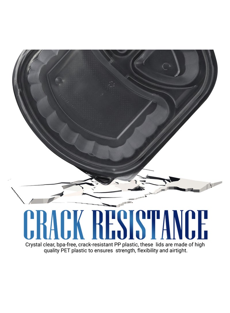إس إن إتش باكينج SNH تعبئة 50 عبوة من حاويات تحضير الوجبات البيضاوية بقاعدة سوداء مع أغطية – 3 مقصورات، آمنة للاستخدام في الميكروويف، الفريزر، وغسالة الصحون، ومقاومة للتسرب، مثالية لتخزين الطعام. - Image 4