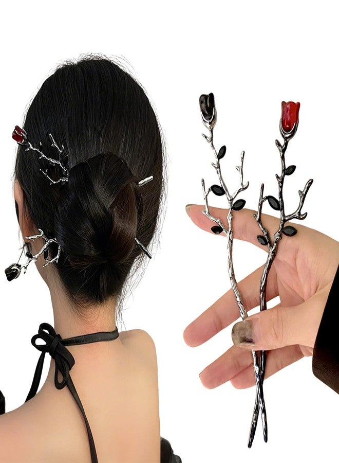 Snmzlc 2 Pcs Hair sticks for buns,French hair pins for women,Buns and Updos with No Hair Damage,Metal Rose French Pin Great Hold,Suitable for fine & thick hairUS297 - Image 1