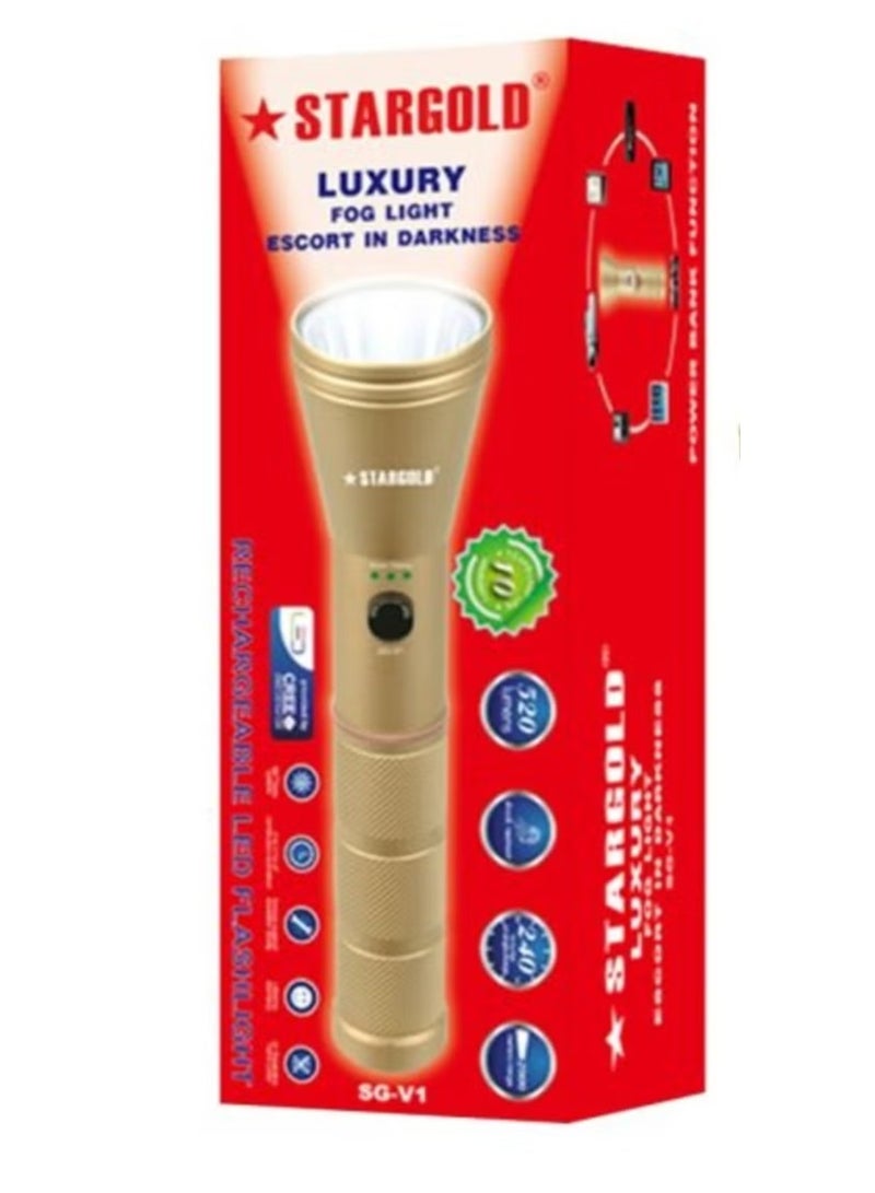 Stargold Rechargeable LED Flashlight SG-V1 with 520 Lumens, Long Battery Life, and Waterproof Design Titanium Color