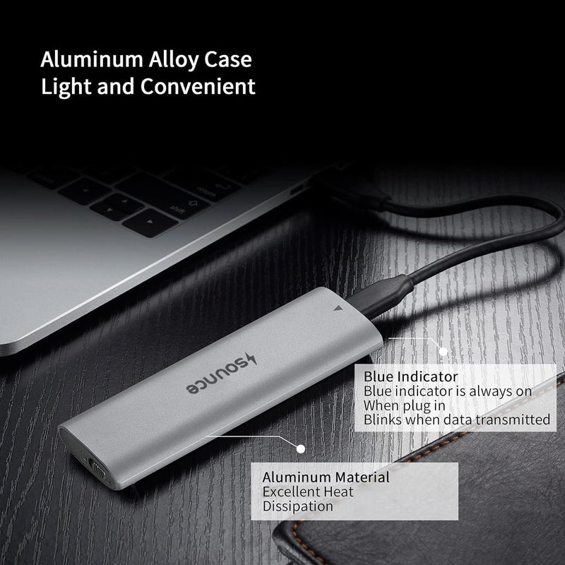 Sounce NVME M2 Enclosure, NVMe SSD Enclosure - USB 3.2 10Gbps, Tool-Free M.2 NVMe Case, PCI-E NVMe Reader, USB-C, Supports M & B&M Keys, 2230/2242/2260/2280 SSDs, REALTEK RTL9210 Chipset - Image 3
