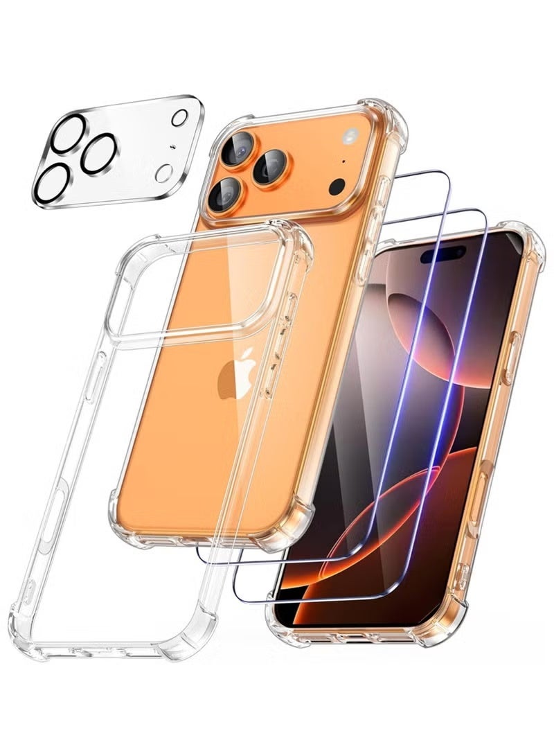 JAJEEK 4-in-1 iPhone 17 Pro/Pro Max Case with 2 Screen Protectors & 1 Camera Lens Protector, Slim Soft TPU Shockproof Anti-Scratch Clear Silicone Phone Cover - Image 1