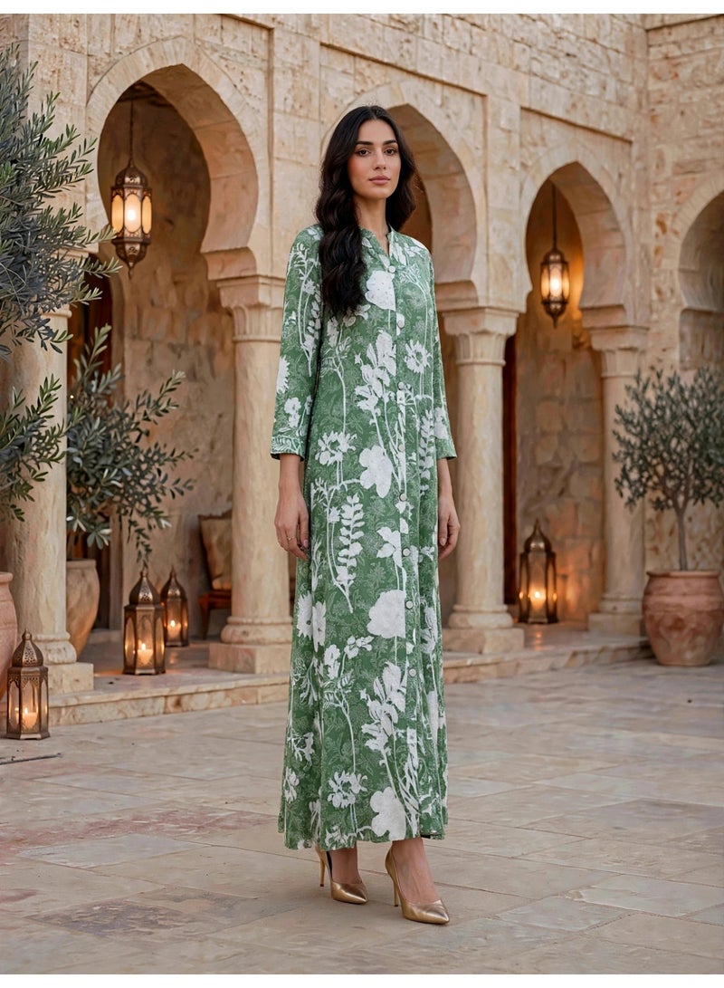 IKKXA Contrast Floral Print Jalabiya IKTT06Green - Image 1