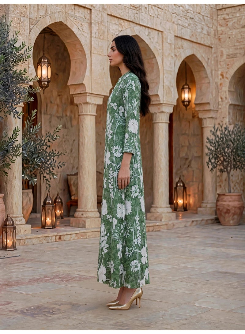 IKKXA Contrast Floral Print Jalabiya IKTT06Green - Image 4