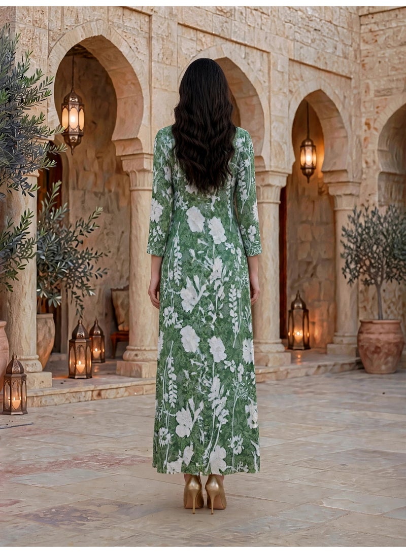 IKKXA Contrast Floral Print Jalabiya IKTT06Green - Image 5