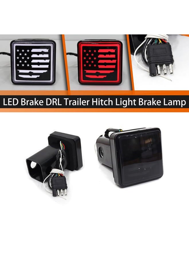 Adiil LED Brake DRL Trailer Hitch Light Brake Lamp Fit Trailer Hitch Cover 2" Towing & Hauling-US Flag - Image 3