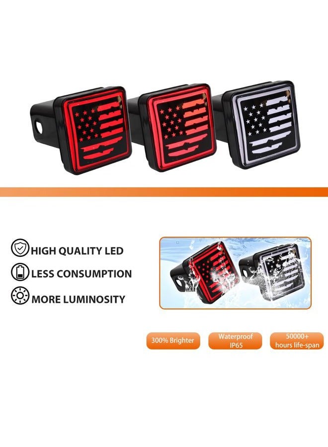 Adiil LED Brake DRL Trailer Hitch Light Brake Lamp Fit Trailer Hitch Cover 2" Towing & Hauling-US Flag - Image 2