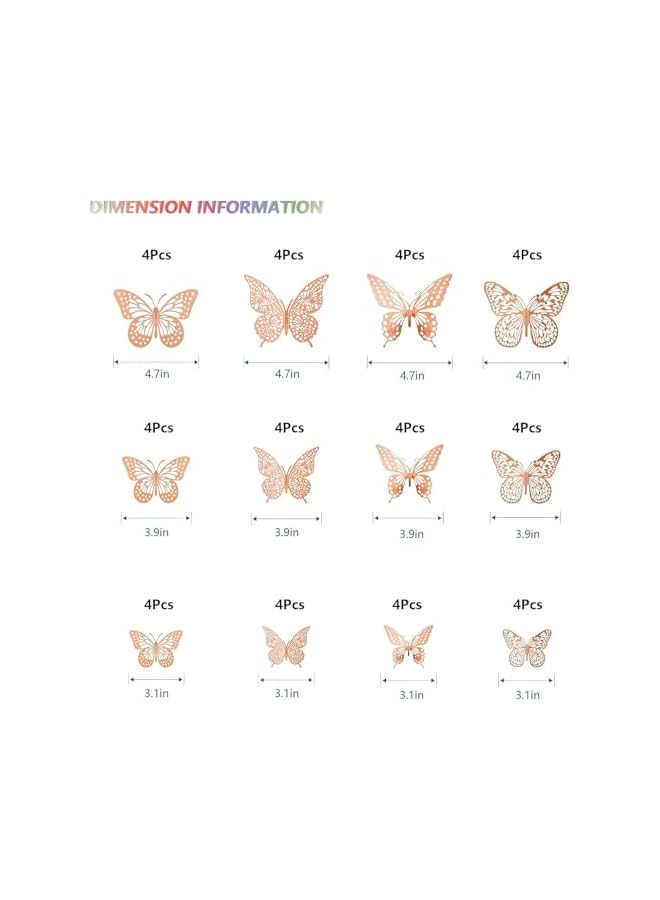 S-TOP 48-Piece 3D Butterfly Wall Stickers, Removable Wall Decals, Metallic Wall Decor, Set in 4 Styles and 3 Sizes for Kids Bedroom, Nursery, Classroom, and Party Wall Decoration, Rose Gold Mural Art - Image 3