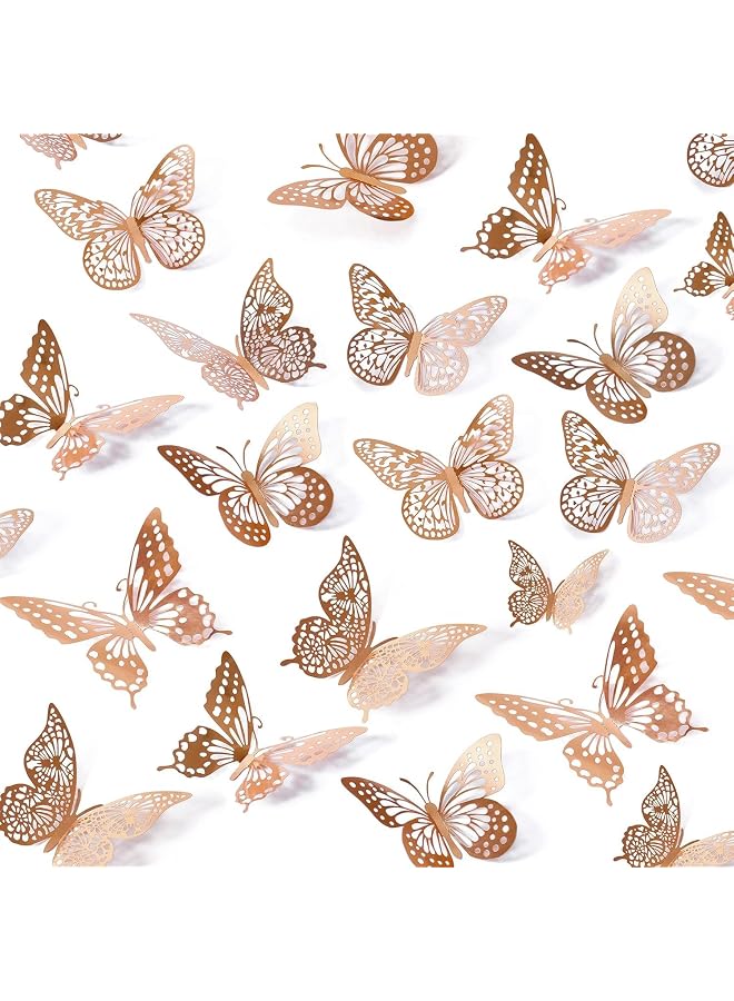 S-TOP 48-Piece 3D Butterfly Wall Stickers, Removable Wall Decals, Metallic Wall Decor, Set in 4 Styles and 3 Sizes for Kids Bedroom, Nursery, Classroom, and Party Wall Decoration, Rose Gold Mural Art - Image 1