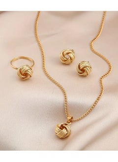 Goolsky 4pcs Ear Studs + Necklace + Ring Boho Style Jewelry Set Braided Spherical Pendant 14k Plated Match Daily Outfits Gift For Your Crush  - Image 1
