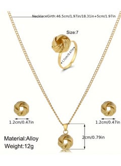 Goolsky 4pcs Ear Studs + Necklace + Ring Boho Style Jewelry Set Braided Spherical Pendant 14k Plated Match Daily Outfits Gift For Your Crush  - Image 2