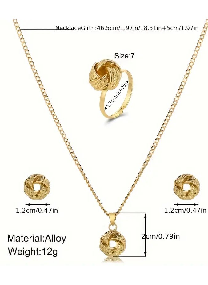Goolsky 4pcs Ear Studs + Necklace + Ring Boho Style Jewelry Set Braided Spherical Pendant 14k Plated Match Daily Outfits Gift For Your Crush  - Image 2