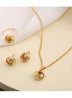 Goolsky 4pcs Ear Studs + Necklace + Ring Boho Style Jewelry Set Braided Spherical Pendant 14k Plated Match Daily Outfits Gift For Your Crush  - Image 3