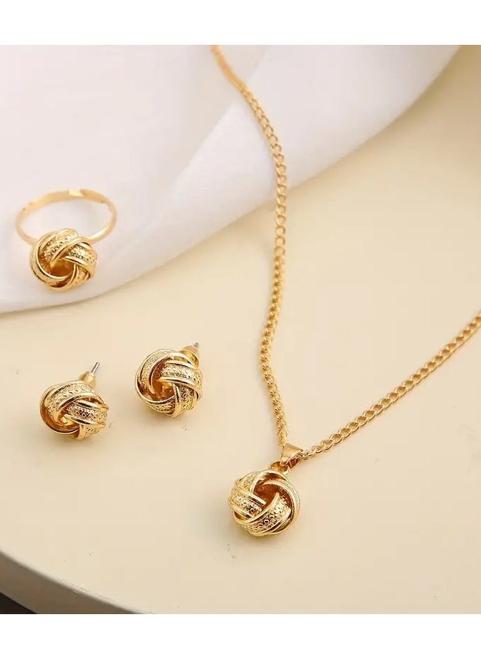 Goolsky 4pcs Ear Studs + Necklace + Ring Boho Style Jewelry Set Braided Spherical Pendant 14k Plated Match Daily Outfits Gift For Your Crush  - Image 3
