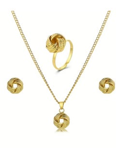 Goolsky 4pcs Ear Studs + Necklace + Ring Boho Style Jewelry Set Braided Spherical Pendant 14k Plated Match Daily Outfits Gift For Your Crush  - Image 4