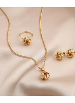 Goolsky 4pcs Ear Studs + Necklace + Ring Boho Style Jewelry Set Braided Spherical Pendant 14k Plated Match Daily Outfits Gift For Your Crush  - Image 5