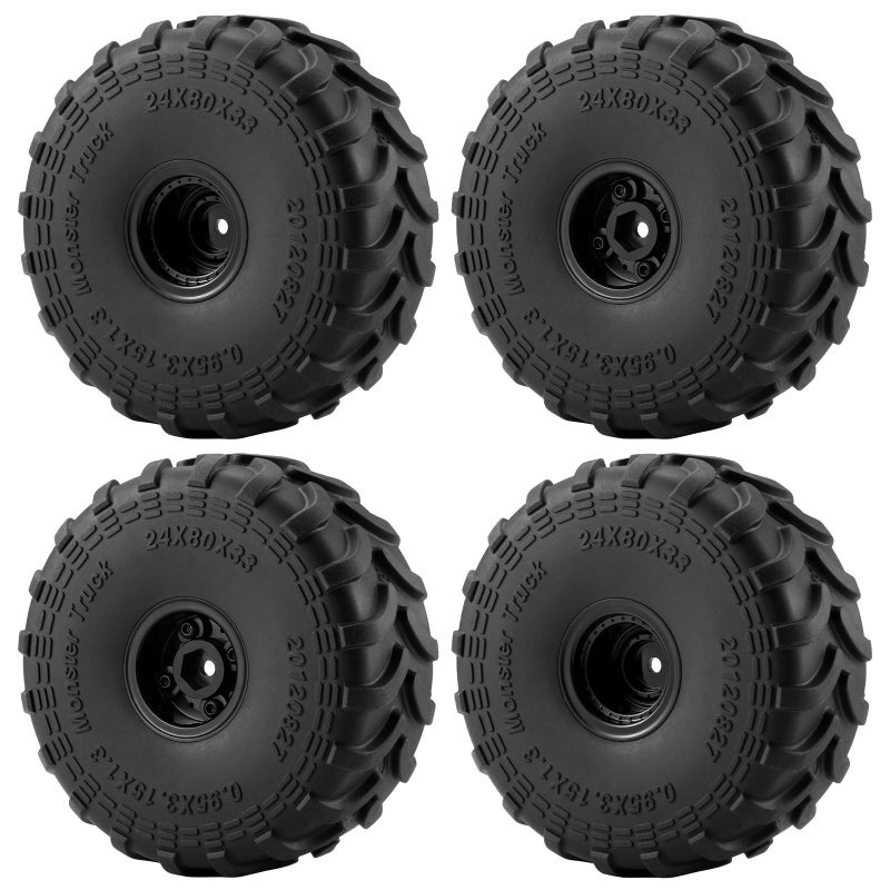 JGGZONE RC Monster Truck Wheel Rim Tires Set 4Pcs 80 33mm Large Sticky Crawler Tires with Wheels for 124 RC Car Axial SCX24 AX24 FCX24 118 Scale TRX4M Upgrades Upgrade Wheels - Image 3