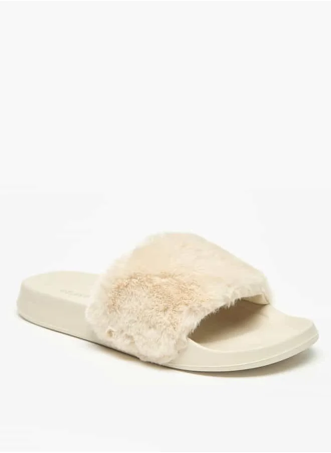 سيليست Women's Faux Fur Textured Slip-On Slides