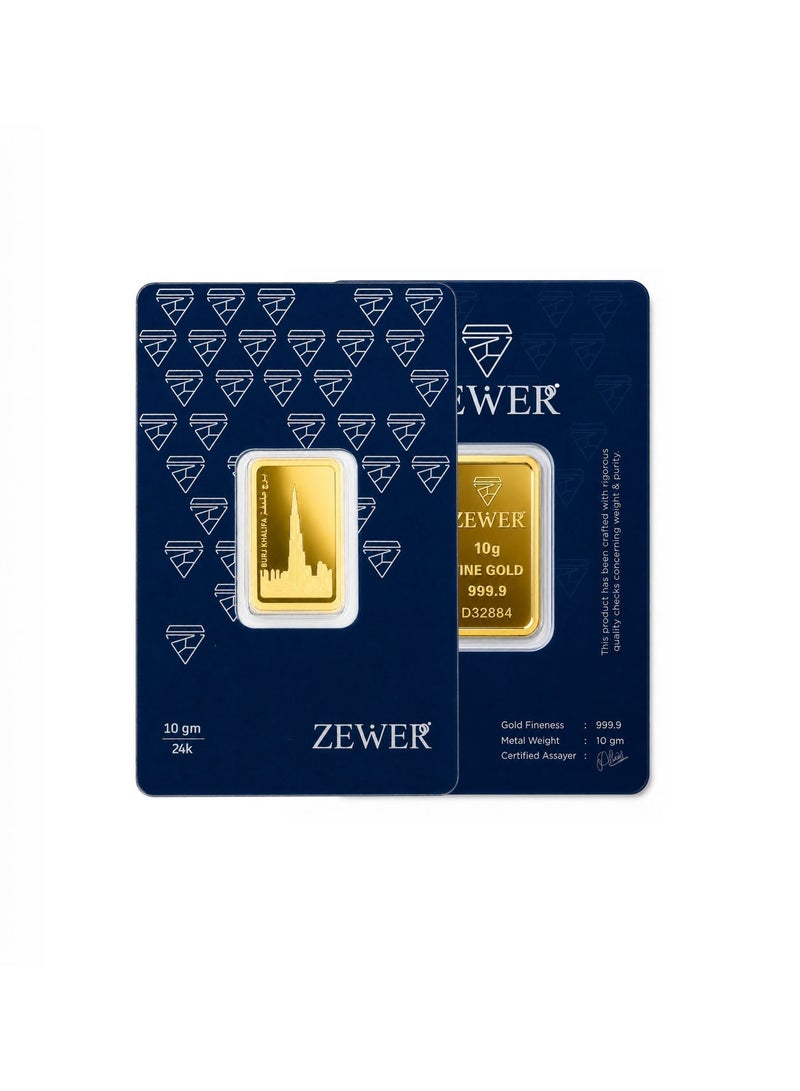 Zewer 10g 24K 999.9 Fine Gold Bar with Burj Khalifa Design - Image 3