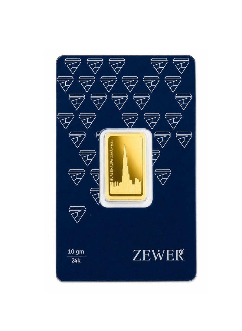 Zewer 10g 24K 999.9 Fine Gold Bar with Burj Khalifa Design - Image 2