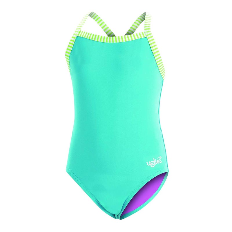 Dolfin Uglies Girls' One Piece Swimsuit - Criss-Cross Straps (Turquoise, 8)