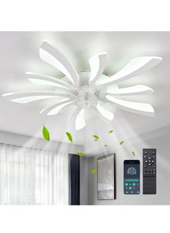 JOGAMS Modern Dimmable White LED 5 Lights Ceiling Fan with Lights, 70cm Small Semi Flush Mount Silent Fan with Lamp, Low Profile Reversible 6 Speed Ceiling Fan Lighting Fixture for Living Room Bedroom  - Image 1