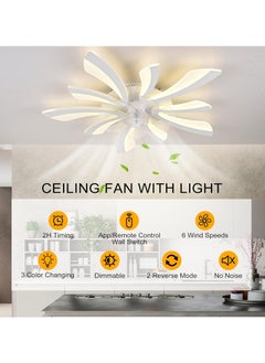 JOGAMS Modern Dimmable White LED 5 Lights Ceiling Fan with Lights, 70cm Small Semi Flush Mount Silent Fan with Lamp, Low Profile Reversible 6 Speed Ceiling Fan Lighting Fixture for Living Room Bedroom  - Image 2