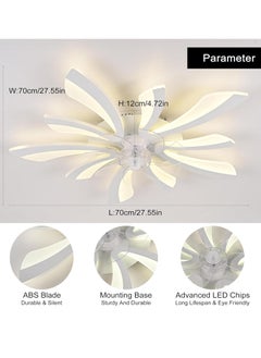 JOGAMS Modern Dimmable White LED 5 Lights Ceiling Fan with Lights, 70cm Small Semi Flush Mount Silent Fan with Lamp, Low Profile Reversible 6 Speed Ceiling Fan Lighting Fixture for Living Room Bedroom  - Image 3