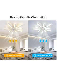 JOGAMS Modern Dimmable White LED 5 Lights Ceiling Fan with Lights, 70cm Small Semi Flush Mount Silent Fan with Lamp, Low Profile Reversible 6 Speed Ceiling Fan Lighting Fixture for Living Room Bedroom  - Image 5