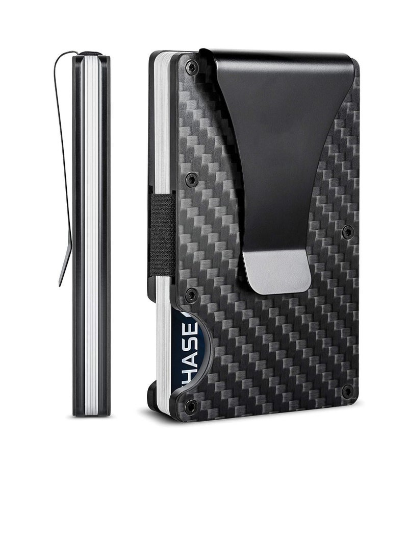 Y&D Carbon Fiber Wallet, Front Pocket Wallets for Men, Mini Credit Card Holder with Metal Money Clip, RFID Blocking Slim Minimalist Futuristic Design, Store Various Cards Such As Bank, Ideal Gift  - Image 1