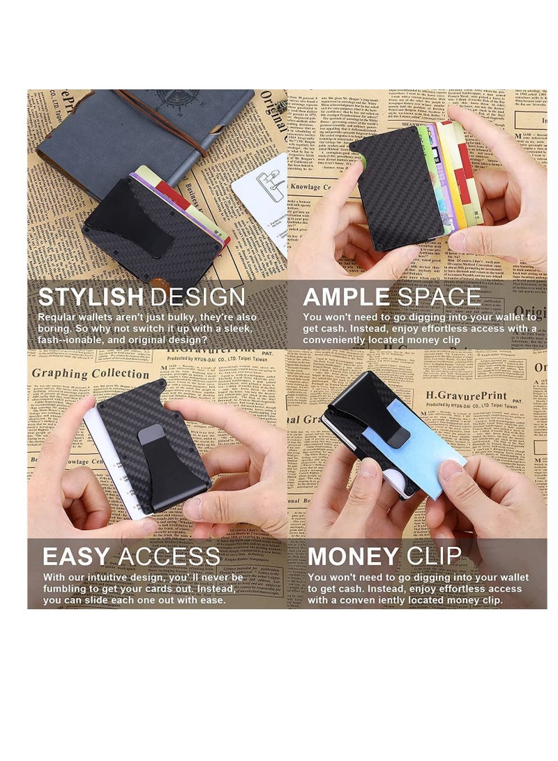 Y&D Carbon Fiber Wallet, Front Pocket Wallets for Men, Mini Credit Card Holder with Metal Money Clip, RFID Blocking Slim Minimalist Futuristic Design, Store Various Cards Such As Bank, Ideal Gift  - Image 2