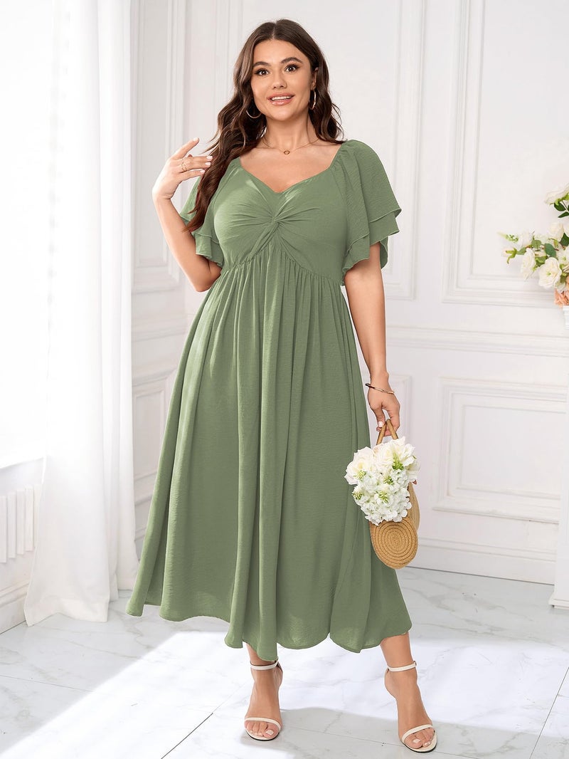 SCOMCHIC Women's Plus Size Wedding Guest Cocktail Dresses Sweetheart Neckline Ruffle Sleeve A Line Maxi Dress Sage Green - Image 4