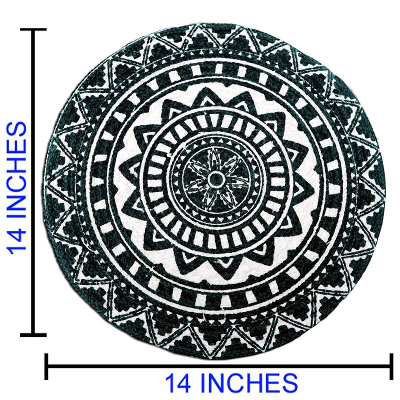 Osric Osric Set of 4 Cotton Printed mat 14 INCH Round Cotton mat Best for BedSide TableCenter Table Dining TableShelves Natural Beiged Green 1000 4 - Image 3