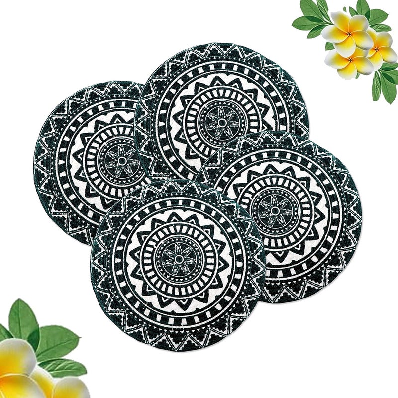 Osric Osric Set of 4 Cotton Printed mat 14 INCH Round Cotton mat Best for BedSide TableCenter Table Dining TableShelves Natural Beiged Green 1000 4 - Image 1