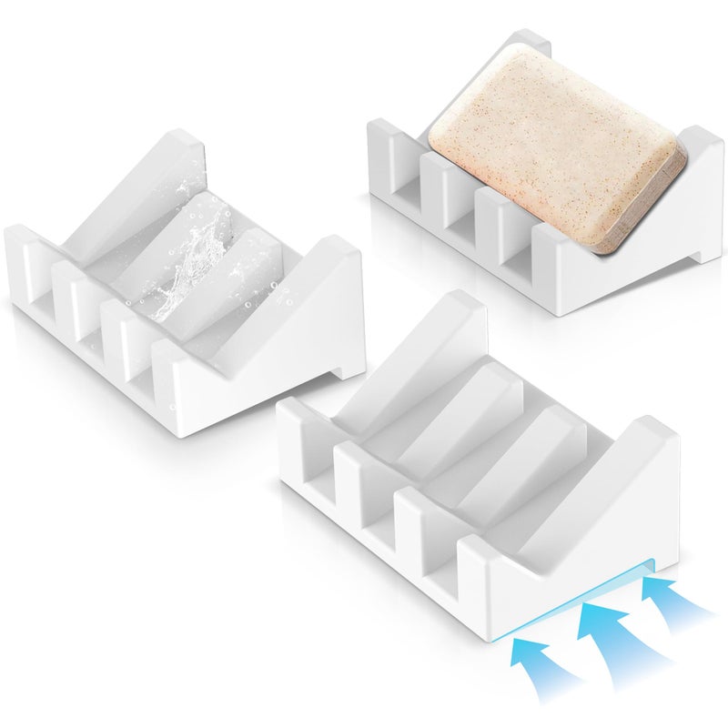 Silicone 3PCS Extended Soap Dishes with Drainage  Self Draining Shower Soap Bar Holder Keep Soap Dry Clean