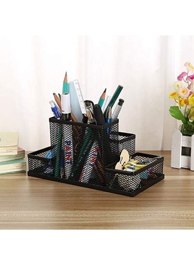4-Slot Metal Mesh Organizer for Pens and Notes - A Stylish and Organized Desk Organizer - Image 1