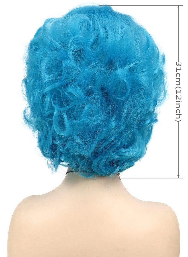 GNIMEGIL Blue Big Short Curly Wigs for Women Layered Wavy Bob Wig Cosplay Carnival Party Costume Synthetic Halloween Wigs - Image 5