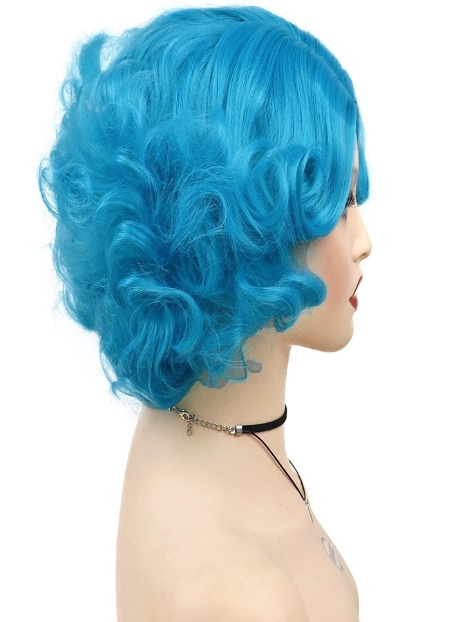 GNIMEGIL Blue Big Short Curly Wigs for Women Layered Wavy Bob Wig Cosplay Carnival Party Costume Synthetic Halloween Wigs - Image 4