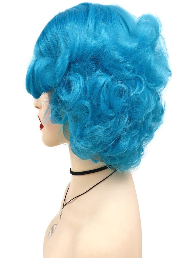GNIMEGIL Blue Big Short Curly Wigs for Women Layered Wavy Bob Wig Cosplay Carnival Party Costume Synthetic Halloween Wigs - Image 2