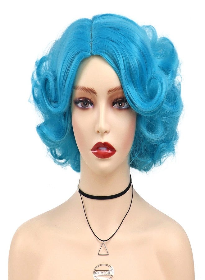 GNIMEGIL Blue Big Short Curly Wigs for Women Layered Wavy Bob Wig Cosplay Carnival Party Costume Synthetic Halloween Wigs - Image 1