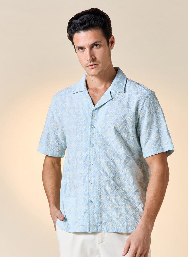 ايكونيك قميص مطرز بأكمام قصيرة وأزرار - Image 1