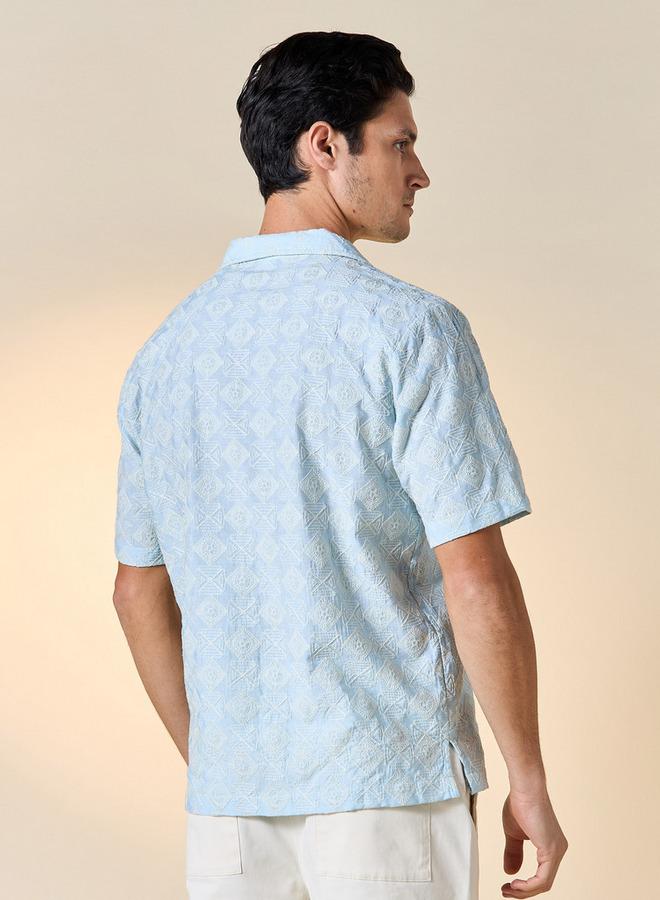 ايكونيك قميص مطرز بأكمام قصيرة وأزرار - Image 3