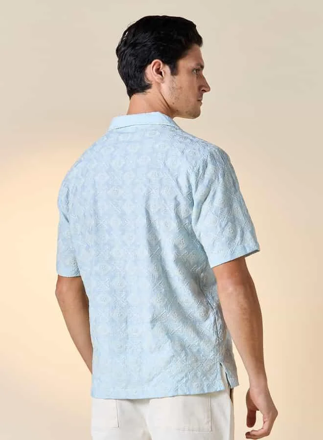 Iconic Embroidered Shirt with Short Sleeves and Button Closure