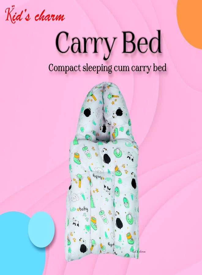 Kid's Charm Panda Mega 3 in 1 Baby's Cotton Bed Cum Carry Bed Printed Baby Sleeping Bag-Baby Bed-Infant Portable for Unisex Easily Portable, Light Weight Carry for New Born 4-8 Months Old (Green) - Image 2