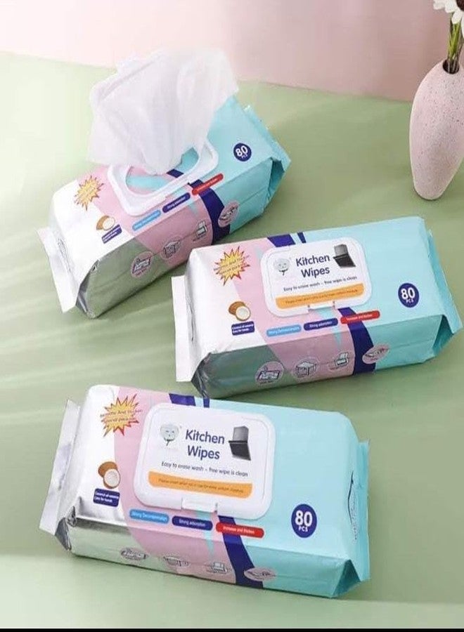 ميسلو مناديل تنظيف المطبخ من ميسلو، 80 قطعة، مناديل مبللة للاستخدام مرة واحدة، مناشف قماشية منزلية لإزالة بقع الشحوم وتنظيف الطاولات الزجاجية. - Image 1