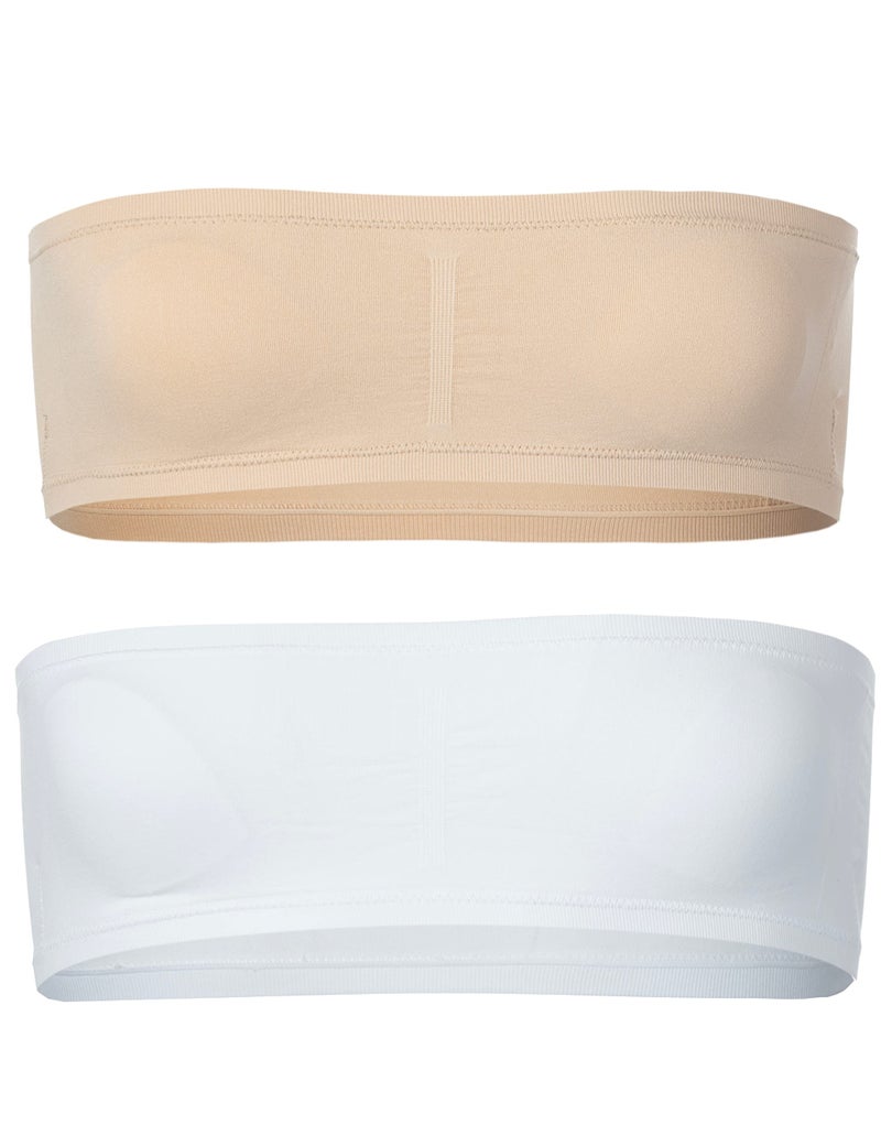 Popular Girl's Seamless Bandeau Bra - 2 Pack - White and Nude - L - Image 1