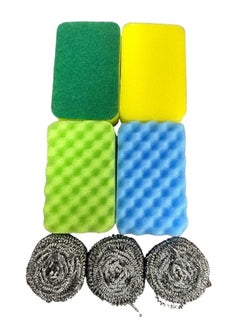 Set of 7 Pieces 3 Pieces Ball Stainless Steel Wool, 2 Pieces Cleaning Sponge Scrubber Cleaning And 2 Pieces Rough Kitchen Tool For Pot Pan Dish, Multicolor