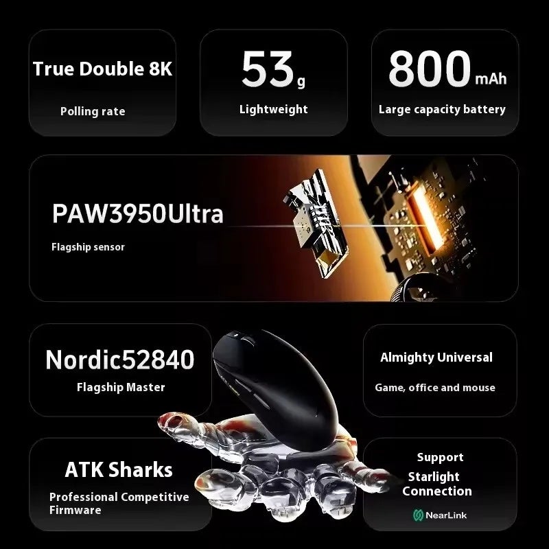 اي تي كي ماوس ATK Dragonfly A9 Pro Max Lightweight Tri-Mode Wireless Gaming Mouse, PAW3950 Ultra, 42000DPI, 8KHz, Rgb, for PC - Image 4