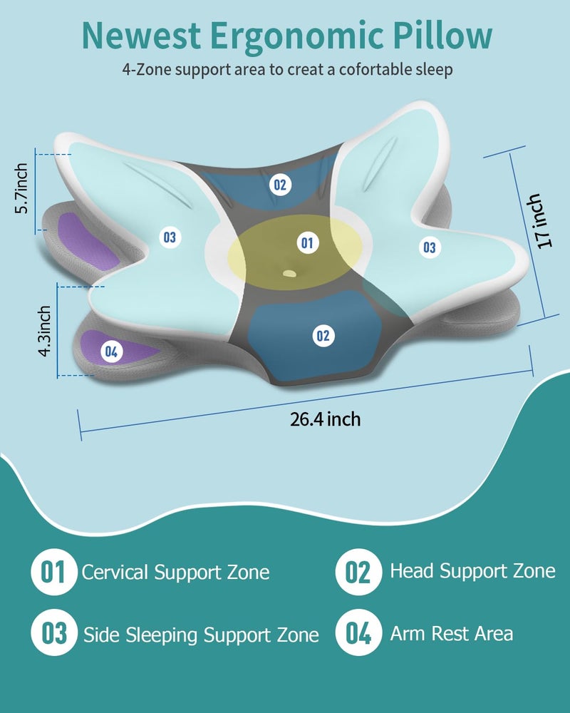 Tujami Cervical Neck Pillow for Pain Relief - Ergonomic Pillow Memory Foam Pillows for Sleeping, Cooling Orthopedic Neck Support Pillow, Contour Cervical Pillow Bed Pillow for Back Stomach Sleepers - Image 4