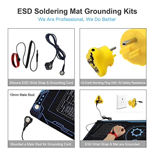 KooMall Large 48x24 Inch Anti Static Mat, Soldering Rubber Mat for PC Building, ESD Sensitive Device Repair, Assembly Work, with ESD Grounding Plug,Cord,Wrist Strap Bracelets Wristband,Heat Resistant - Image 2
