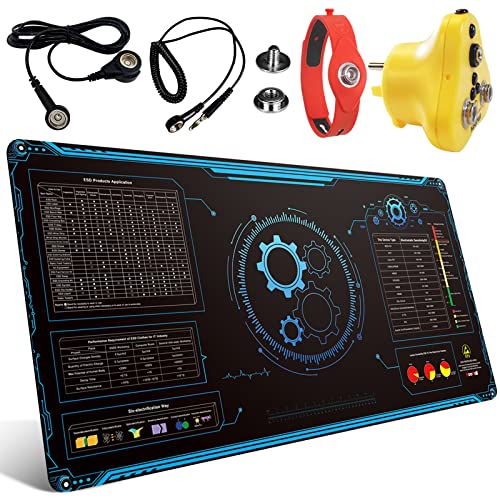 KooMall Large 48x24 Inch Anti Static Mat, Soldering Rubber Mat for PC Building, ESD Sensitive Device Repair, Assembly Work, with ESD Grounding Plug,Cord,Wrist Strap Bracelets Wristband,Heat Resistant - Image 1